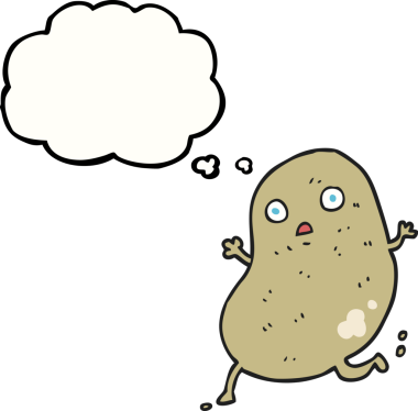 Bir insan tarafından çizilen serbest çizim düşünce baloncuklu patates.