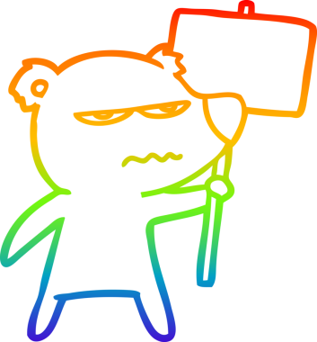 Gökkuşağı gradyan çizgisi. Kızgın ayı karikatürü. Bir insan tarafından çizilmiş.