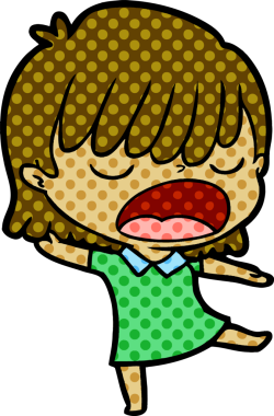 Çizgi filmdeki kadın bir insan tarafından yüksek sesle çizilmiş.