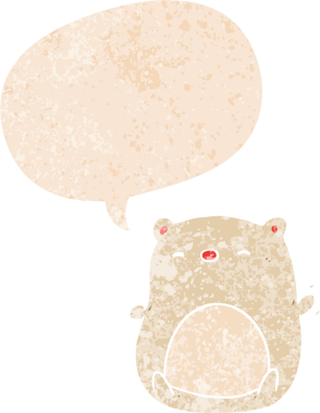 bir insan tarafından çizilmiş grunge sıkıntılı retro desenli konuşma baloncuğu ile çizgi film kutup ayısı