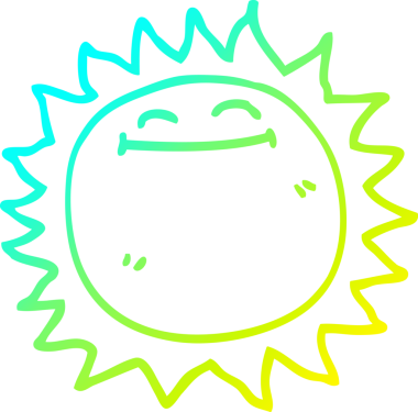 Bir insanın çizdiği parlayan güneşin soğuk çizgi çizimi.