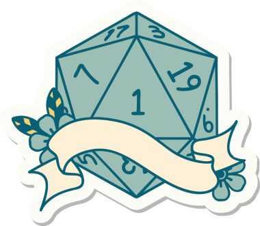 Bir insan tarafından çizilmiş doğal bir d20 zar etiketi.