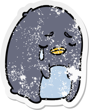 Bir insan tarafından çizilmiş ağlayan penguen karikatürünün sıkıntılı çıkartması