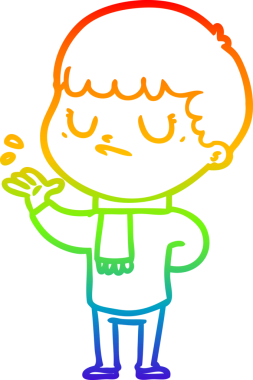 Gökkuşağı gradyan çizgi çizimi bir insan tarafından çizilmiş huysuz bir çocuk