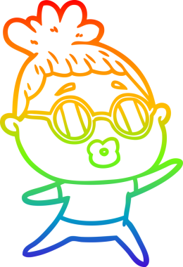 Bir insan tarafından çizilmiş güneş gözlüğü takan dans eden bir kadının çizimi.