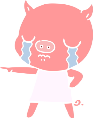 Bir insan tarafından çizilmiş düz renk çizgi film domuz ağlaması.