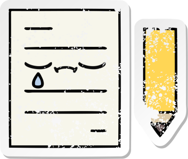 Bir insan tarafından çizilmiş şirin bir çizgi film test kağıdının sıkıntılı çıkartması.