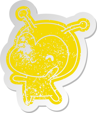 Bir insan tarafından çizilmiş sevimli bir dişi böceğin sıkıntılı eski çizgi film etiketi.