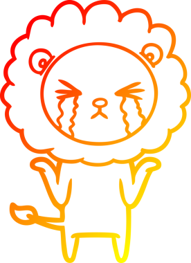 Bir insan tarafından çizilmiş, ağlayan bir aslanın çizgi çizimi.