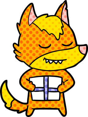 Bir insan tarafından çizilmiş tilki çizgi film karakteri.