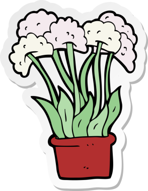 Bir insan tarafından çizilmiş saksıda çiçek etiketi.