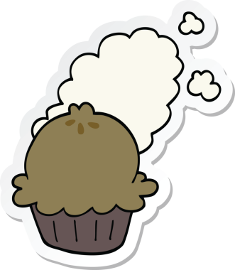 Bir insan tarafından çizilmiş şirin bir karikatür pastasının etiketi.