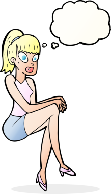 Bir insan tarafından çizilmiş düşünce baloncuğu olan güzel bir kadın.