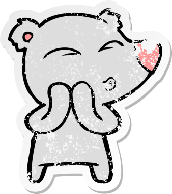 Bir insan tarafından çizilmiş ıslık çalan bir ayının sıkıntılı çıkartması.