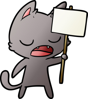 Bir insan tarafından çizilmiş konuşan kedi karikatürü.