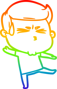 Bir insan tarafından çizilmiş terleyen bir çizgi film karakterinin çizimi.