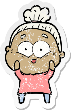 Bir insan tarafından çizilmiş mutlu, yaşlı bir kadının sıkıntılı çıkartması.