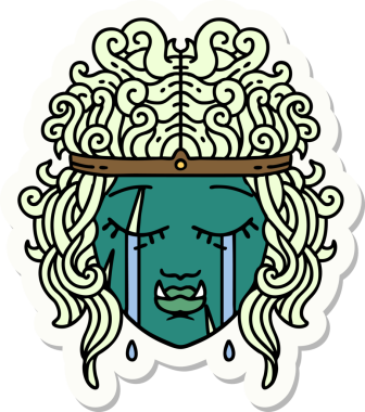 Bir insan tarafından çizilmiş üzgün bir Ork barbar karakterinin çıkartması.