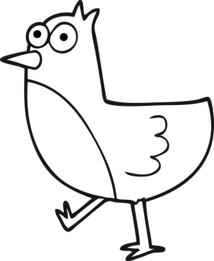 Bir insan tarafından çizilmiş siyah beyaz bir çizgi film kuşu.