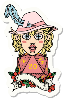 Bir insan tarafından çizilmiş 20 zarlı elf şairinin çıkartması.