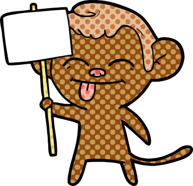 Bir insan tarafından çizilmiş pankartlı komik bir maymun.