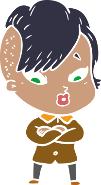 Düz renkli çizgi film bir insan tarafından çizilmiş kızı şaşırttı.