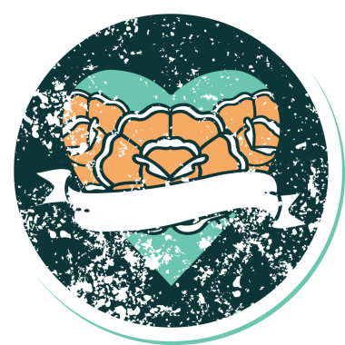 Bir insanın çizdiği çiçekli kalp ve pankartın sembolik dövmeli resmi.