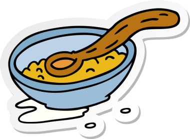 Bir insan tarafından çizilmiş mısır gevreği kasesinin el çizimi karikatürü.