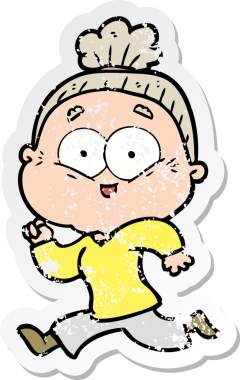 Bir insan tarafından çizilmiş mutlu, yaşlı bir kadının sıkıntılı çıkartması.