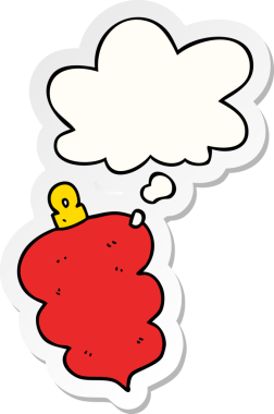 Düşünce baloncuğuyla süslenmiş bir karikatür Noel 'i insan tarafından çizilmiş bir çıkartma gibi.