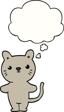 Bir insan tarafından çizilmiş düşünce kabarcığı olan çizgi film kedisi.