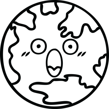 Bir insan tarafından çizilmiş bir gezegenin çizgi çizimi.