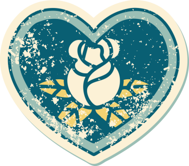 Bir insan tarafından çizilmiş kalp ve çiçeklerin sembolik depresif dövme şekli