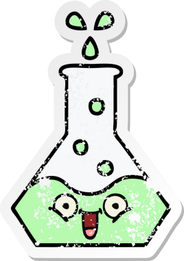 Bir insan tarafından çizilmiş sevimli bir bilim şişesinin sıkıntılı çıkartması.