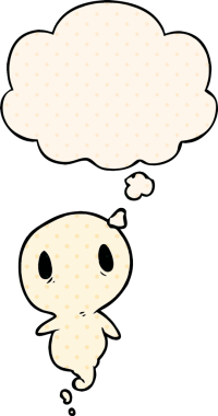 Bir insan tarafından çizilmiş çizgi roman tarzında düşünce baloncuğu olan çizgi film hayaleti.