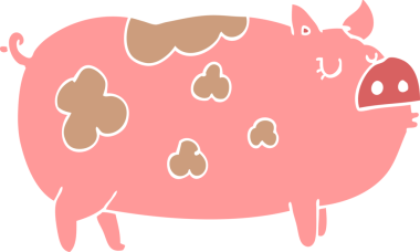 Bir insan tarafından çizilmiş düz renkli çizgi film domuzu.