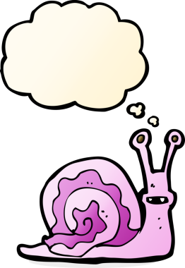 Bir insan tarafından çizilmiş düşünce balonlu çizgi film salyangozu.