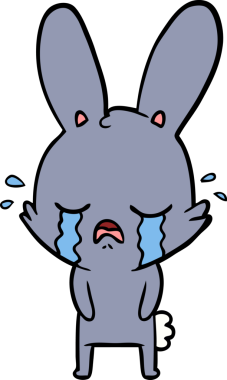 Bir insan tarafından çizilmiş şirin çizgi film tavşanı ağlıyor.