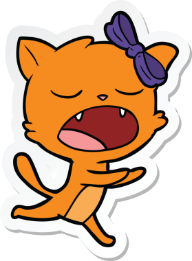 Bir insan tarafından çizilmiş esneyen bir kedinin çıkartması.