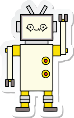 Bir insan tarafından çizilmiş şirin çizgi film robotunun çıkartması.