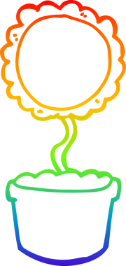 Gökkuşağı gradyan çizgisi. Bir insan tarafından çizilmiş şirin bir karikatür çiçeği.