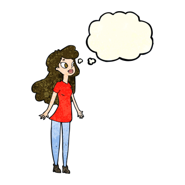 Bir insan tarafından çizilmiş düşünce balonlu güzel kız.