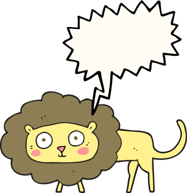Bir insan tarafından çizilmiş serbest konuşma balonu karikatür aslanı.