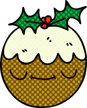 Bir insan tarafından çizilmiş tuhaf çizgi roman tarzı noel pudingi.