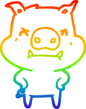 Bir insan tarafından çizilmiş kızgın çizgi film domuzu çizimi.