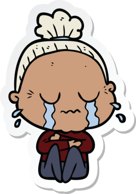 Bir insan tarafından çizilmiş, ağlayan yaşlı bir kadının çıkartması.