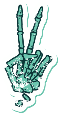 Bir insan tarafından çizilmiş barış işareti veren bir iskeletin sembolik dövmesi.