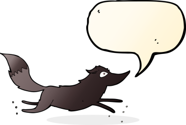 Bir insan tarafından çizilmiş konuşma balonuyla koşan çizgi film kurdu.