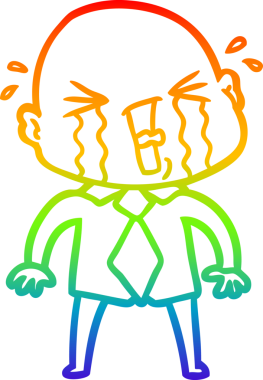 Bir insan tarafından çizilmiş ağlayan kel bir adamın çizgi çizimi.