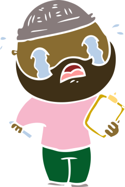 Düz renkli çizgi film sakallı adam bir insan tarafından çizilmiş ağlıyor.